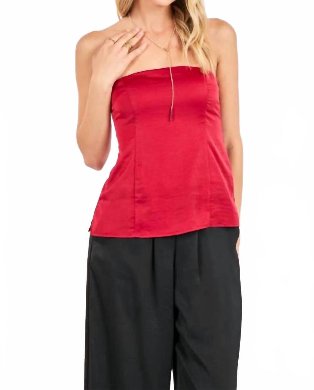 NEW SADIE & SAGE romy satin tube top in red